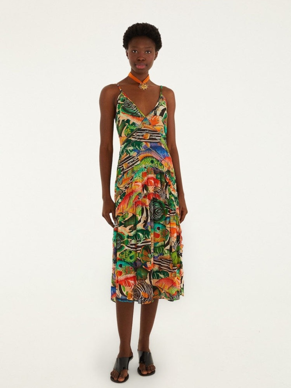 FARM Rio NWT Multicolor Fish Sea Sleeveless Midi Spaghetti Strap Dress